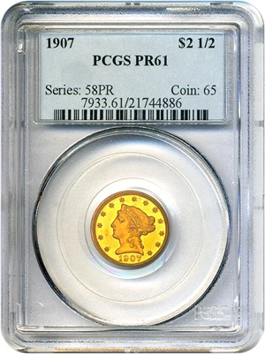image for: 1907 $2 1/2 PCGS Proof 61