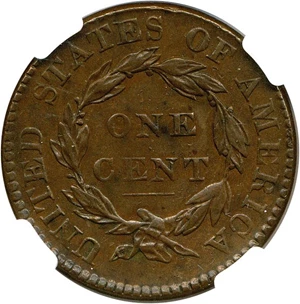 image for: 1820/19 1c NGC/CAC AU55 (Small Date, N-3)
