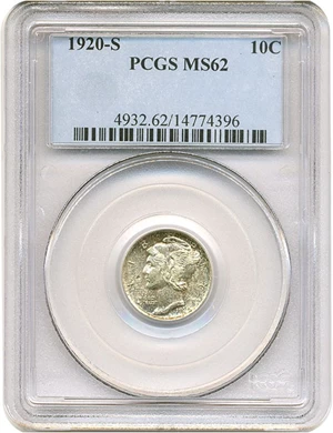 image for: 1920-S 10c PCGS MS62