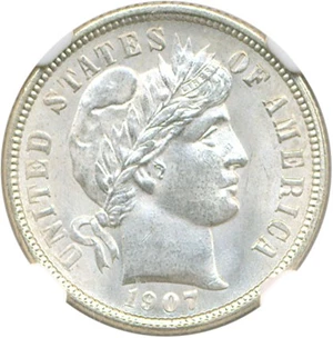 image for: 1907-D 10c NGC MS65