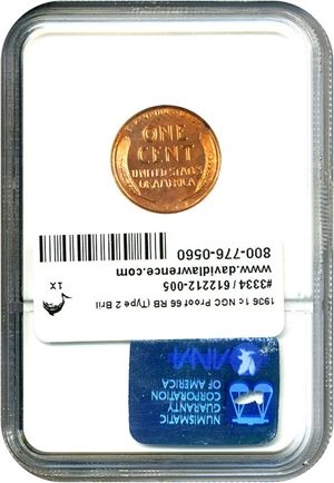 image for: 1936 1c NGC Proof 66 RB (Type 2, Brilliant Finish)