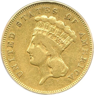 image for: 1855-S $3 PCGS VF20