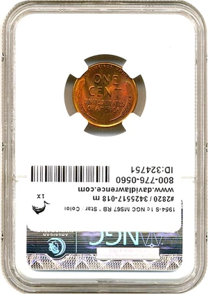 image for: 1954-S 1c NGC MS67 RB * Star / Color *