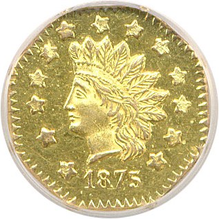 image for: 1875 G$1 NGC MS61 PL (BG-1126, Octag, Indian)