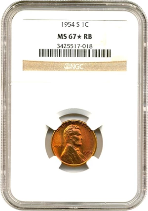image for: 1954-S 1c NGC MS67 RB * Star / Color *