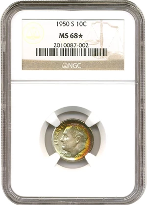image for: 1950-S 10c NGC MS68 * Star/Color *