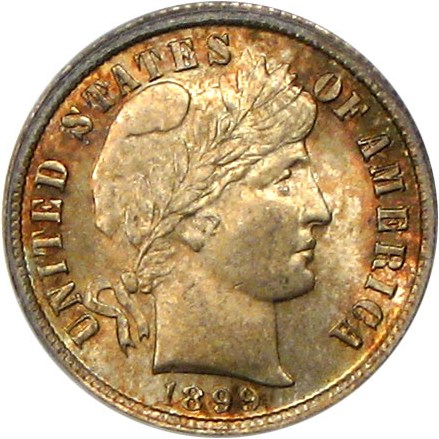 image for: 1899 10c PCGS/CAC MS65