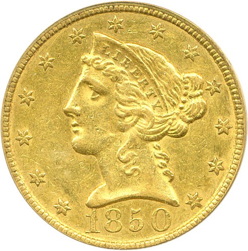 image for: 1850-C $5 PCGS/CAC AU50
