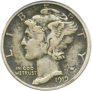image for: 1919-D 10c PCGS VF30