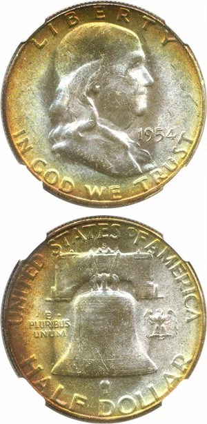 image for: 1954-S 50c NGC MS67 * Star/Color *