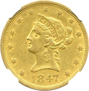 image for: 1847-O $10 NGC AU53
