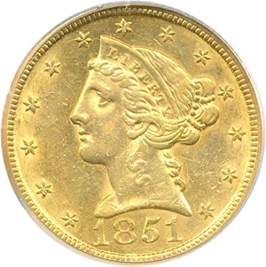 image for: 1851 $5 PCGS AU58