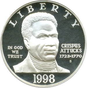image for: 1998-S $1 PCGS Proof 69 DCameo (Black Patriots/Crispus Attucks)