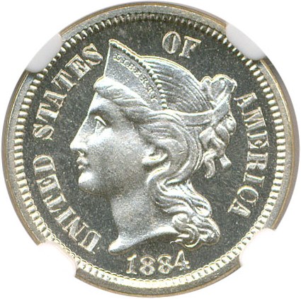 image for: 1884 3cN NGC/CAC Proof 66 Cameo * Star *