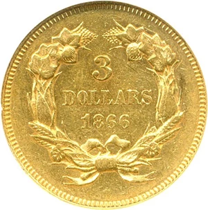 image for: 1866 $3 NGC/CAC AU50