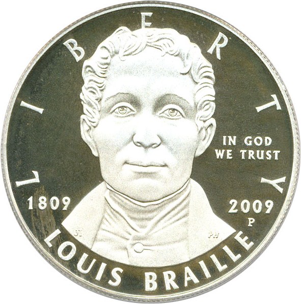 image for: 2009-P $1 PCGS Proof 69 DCameo (Louis Braille)