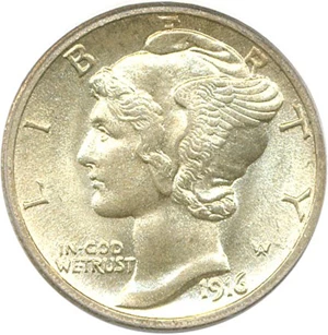 image for: 1916-S 10c PCGS MS66 FB (Mercury)