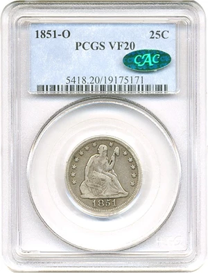 image for: 1851-O 25c PCGS/CAC VF20