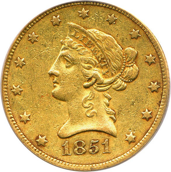 image for: 1851-O $10 PCGS/CAC XF45