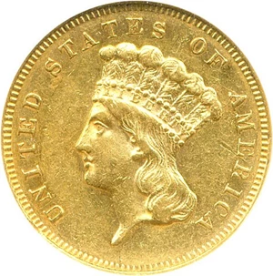 image for: 1866 $3 NGC/CAC AU50