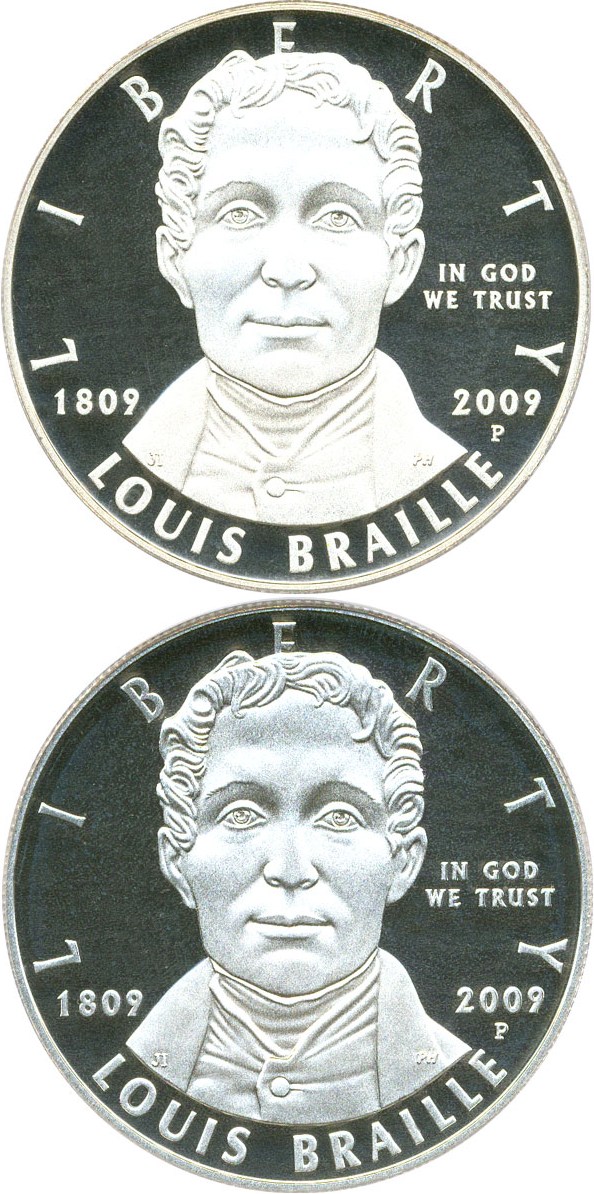 image for: 2-Coin Lot: 2009-P $1 PCGS Proof 69 DCameo (Louis Braille)