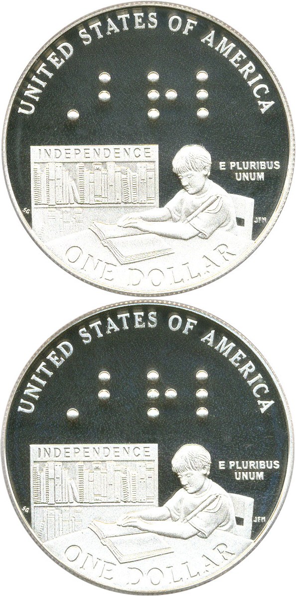 image for: 2-Coin Lot: 2009-P $1 PCGS Proof 69 DCameo (Louis Braille)