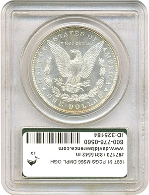 image for: 1887 $1 PCGS MS66 DMPL OGH