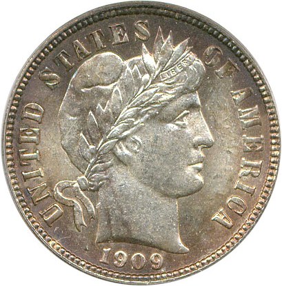image for: 1909-D 10c PCGS MS65