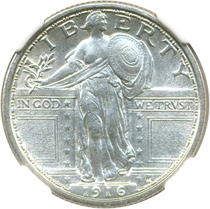 image for: 1916 25c NGC MS64 FH (Standing Liberty)