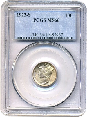 image for: 1923-S 10c PCGS MS66