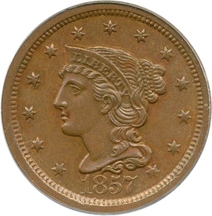 image for: 1857 1c PCGS MS64 BN
