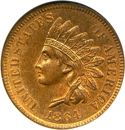 image for: 1864 1c NGC MS65 RD (L on Ribbon)