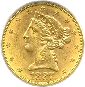 image for: 1887-S $5 PCGS MS63