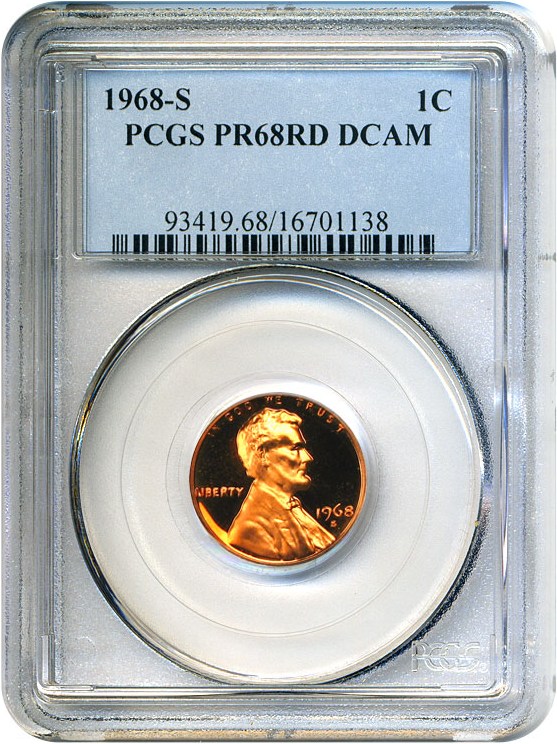 image for: 1968-S 1c PCGS Proof 68 RD DCameo