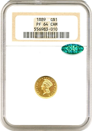 image for: 1889 G$1 NGC/CAC Proof 64 Cameo