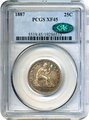 image for: 1887 25c PCGS/CAC XF45