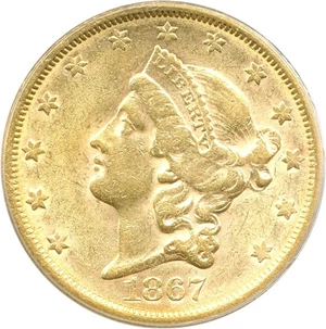 image for: 1867-S $20 PCGS AU58