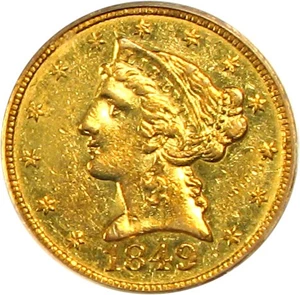 image for: 1849-C $5 PCGS AU50