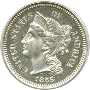 image for: 1865 3cN PCGS/CAC Proof 65 Cameo