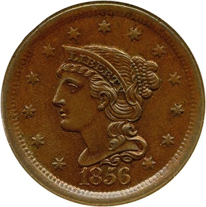 image for: 1856 1c NGC MS66 BN (Braided, Slanting 5, N-18)