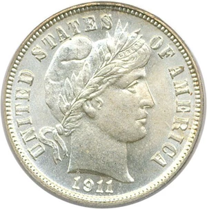 image for: 1911-D 10c PCGS MS65