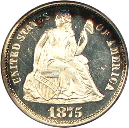 image for: 1875 10c PCGS/CAC Proof 65 Cameo