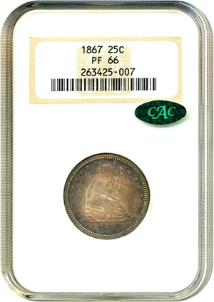 image for: 1867 25c NGC/CAC Proof 66