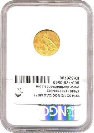 image for: 1914 $2 1/2 NGC/CAC MS65