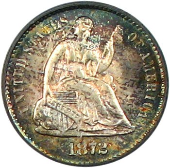 image for: 1872-S H10c PCGS MS66 (Mintmark Below Wreath) * Color *