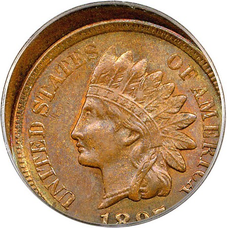 image for: Mint Error: 1897 1c PCGS MS64 BN (Struck 5% Off Center)