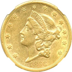 image for: 1866-S $20 NGC/CAC AU55 (Motto)