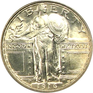 image for: 1916 25c PCGS MS63 FH (Standing Liberty)