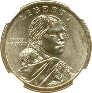 image for: Mint Error: 2009 Sac $1 NGC MS65 (Missing Edge Lettering)