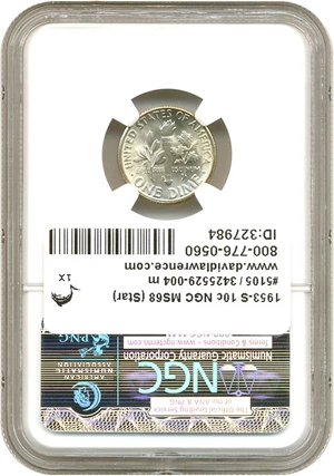 image for: 1953-S 10c NGC MS68 * Star/Color *